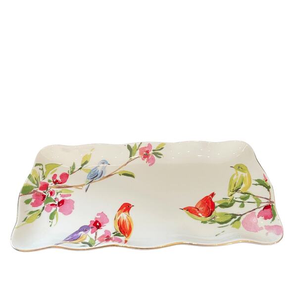 Grace Teaware Fine Porcelain Floral & Birds 10.5in Rectangular Serving Tray New - Picture 5 of 9